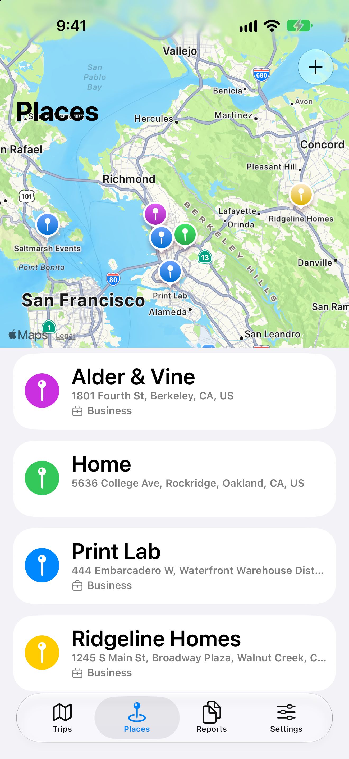 MileWiz places screen on iPhone, sample data